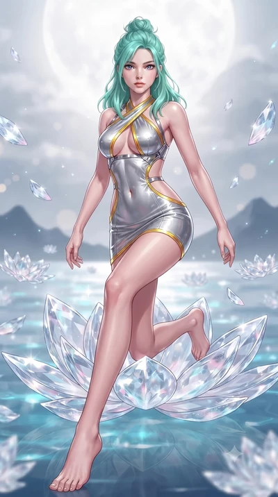 score_9, masterpiece, best quality, ultra-detailed, high-budget anime keyframe, editorial fashion photography, tasteful artistic composition, Japanese woman. low angle full-body shot from head to toe showing her feet, filling the entire 9:16 vertical