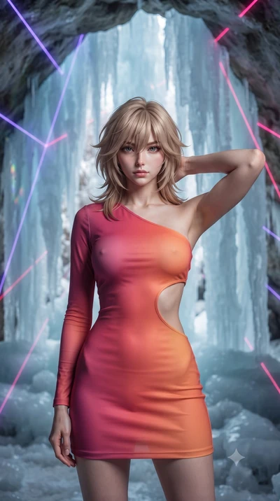 score_9, masterpiece, best quality, ultra-detailed, high-budget anime keyframe, editorial fashion photography, tasteful artistic composition, Japanese woman. close-up cowboy shot from the waist and thighs up, the character dominates the composition, 