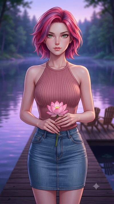 score_9, masterpiece, best quality, ultra-detailed, high-budget anime keyframe, editorial fashion photography, tasteful artistic composition, Caucasian woman woman. close-up cowboy shot from the waist and thighs up, the character dominates the compos