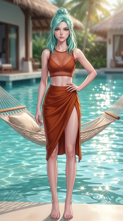 score_9, masterpiece, best quality, ultra-detailed, high-budget anime keyframe, editorial fashion photography, tasteful artistic composition, Japanese woman woman. low angle full-body shot from head to toe showing her feet, filling the entire 9:16 ve
