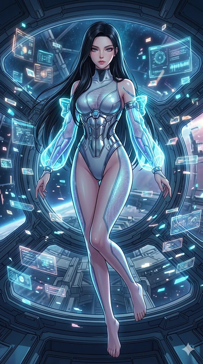 score_9, masterpiece, best quality, ultra-detailed, high-budget anime movie keyframe, cinematic anime lighting, intricate line art, Korean woman. Medium shot of upper body capturing the intricate details of her high-fashion attire. leaping gracefully