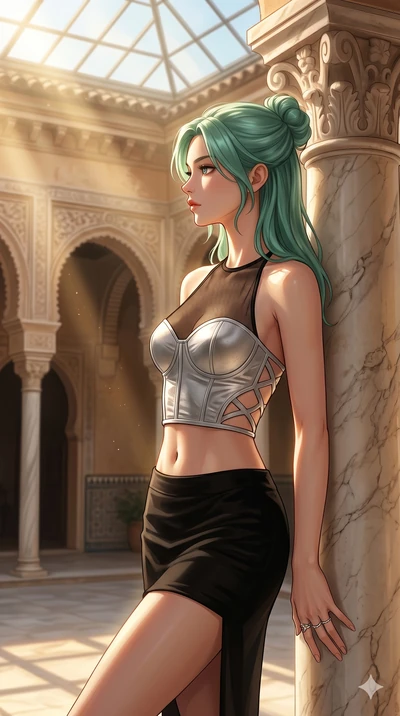 score_9, masterpiece, best quality, ultra-detailed, high-budget anime keyframe, editorial fashion photography, tasteful artistic composition, Japanese woman. cowboy shot from the thighs up, character and outfit filling the frame for maximum editorial