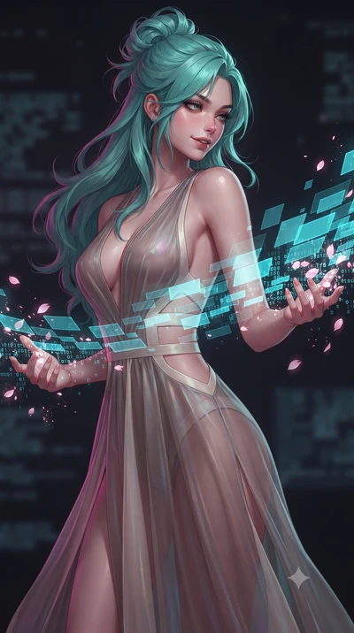 score_9, masterpiece, best quality, ultra-detailed, high-budget anime keyframe, editorial fashion photography, tasteful artistic composition, Japanese woman. close-up cowboy shot from the waist and thighs up, the character dominates the composition, 