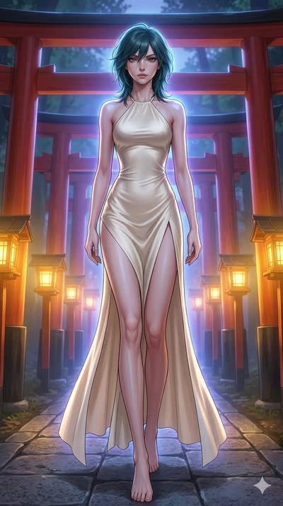 score_9, masterpiece, best quality, ultra-detailed, high-budget anime keyframe, editorial fashion photography, tasteful artistic composition, Caucasian woman, strictly human ears. low angle full-body shot from head to toe showing her feet, filling th
