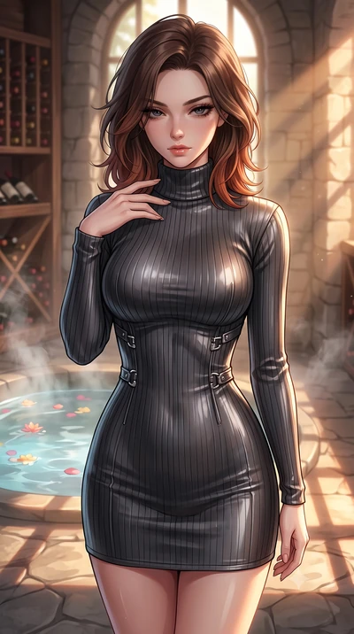score_9, masterpiece, best quality, ultra-detailed, high-budget anime keyframe, editorial fashion photography, tasteful artistic composition, Korean woman. close-up cowboy shot from the waist and thighs up, the character dominates the composition, fi