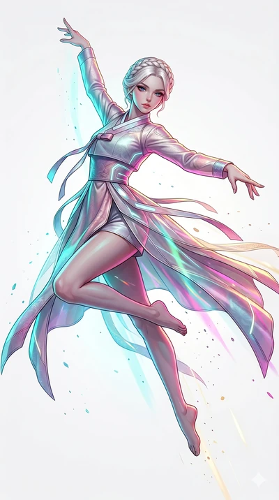 score_9, masterpiece, best quality, ultra-detailed, high-budget anime movie keyframe, cinematic anime lighting, intricate line art, Caucasian (strictly human ears) woman. Mid-air action shot capturing a graceful twist and vertical silhouette. perform