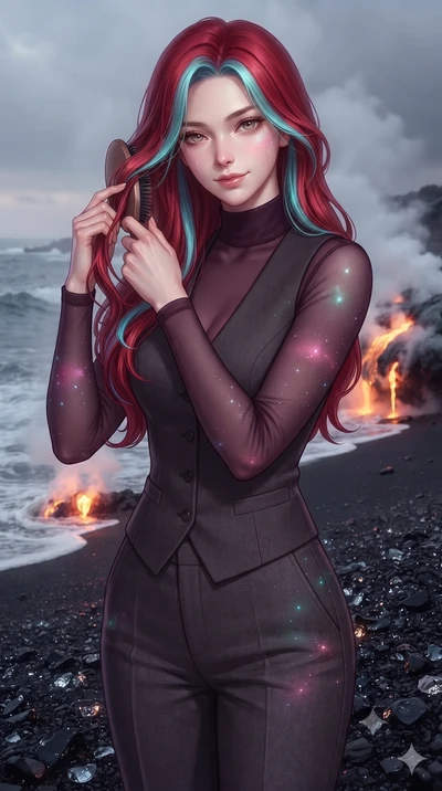 score_9, masterpiece, best quality, ultra-detailed, high-budget anime keyframe, editorial fashion photography, tasteful artistic composition, Caucasian woman, strictly human ears. close-up cowboy shot from the waist and thighs up, the character domin