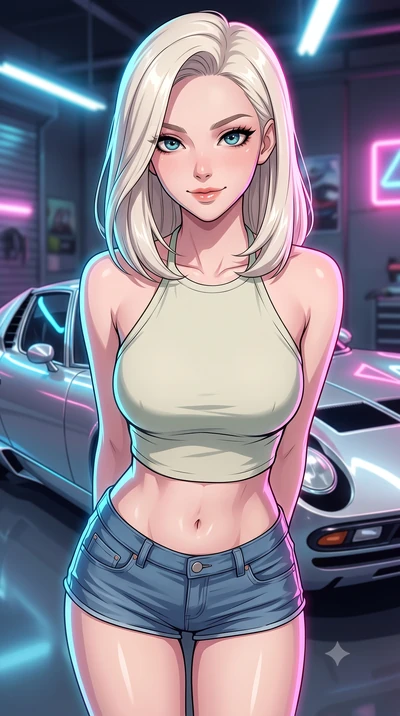score_9, masterpiece, best quality, ultra-detailed, high-budget anime keyframe, tasteful artistic composition, Caucasian woman. close-up cowboy shot from the waist and thighs up, the character dominates the composition, filling the frame with her lar