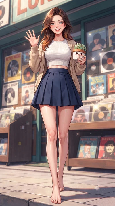 score_9, masterpiece, best quality, ultra-detailed, high-budget anime keyframe, editorial fashion photography, tasteful artistic composition, Korean woman. low angle full-body shot from head to toe showing her feet, filling the entire 9:16 vertical f