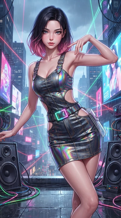 score_9, masterpiece, best quality, ultra-detailed, high-budget anime keyframe, editorial fashion photography, tasteful artistic composition, Korean woman. close-up cowboy shot from the waist and thighs up, the character dominates the composition, fi