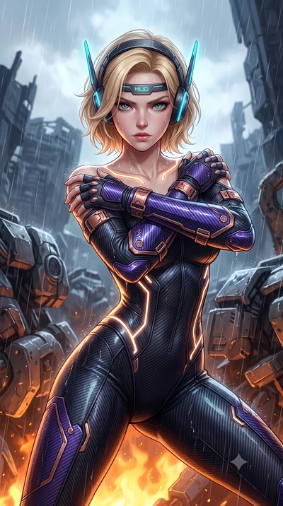 score_9, masterpiece, best quality, ultra-detailed, high-budget anime keyframe, semi-realistic 3D game render, editorial fashion photography, tasteful artistic composition, Caucasian woman. close-up cowboy shot from the waist and thighs up, the chara
