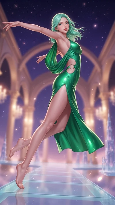 score_9, masterpiece, best quality, ultra-detailed, high-budget anime keyframe, editorial fashion photography, tasteful artistic composition, Japanese woman. low angle full-body shot from head to toe showing her feet, filling the entire 9:16 vertical