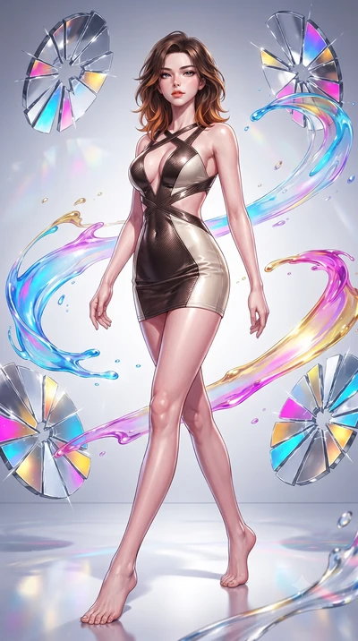 score_9, masterpiece, best quality, ultra-detailed, high-budget anime keyframe, editorial fashion photography, tasteful artistic composition, Korean woman. low angle full-body shot from head to toe showing her feet, filling the entire 9:16 vertical f