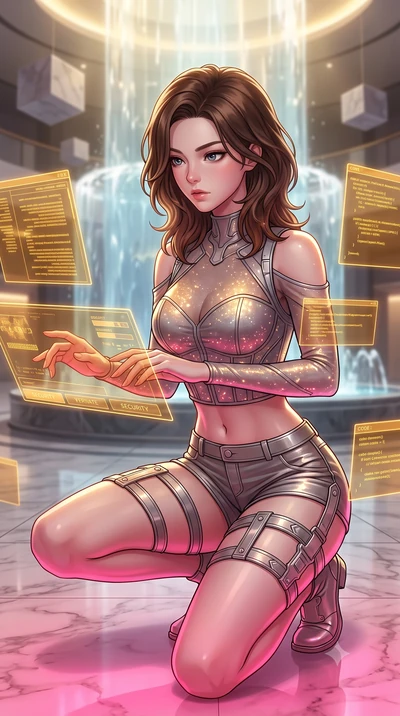 score_9, masterpiece, best quality, ultra-detailed, high-budget anime keyframe, editorial fashion photography, tasteful artistic composition, Korean woman. close-up cowboy shot from the waist and thighs up, the character dominates the composition, fi