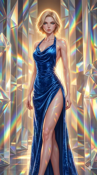 score_9, masterpiece, best quality, ultra-detailed, high-budget anime keyframe, editorial fashion photography, tasteful artistic composition, Caucasian woman, strictly human ears. cowboy shot from the thighs up, character and outfit filling the frame