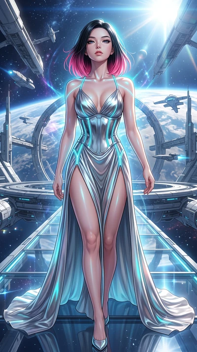 score_9, masterpiece, best quality, ultra-detailed, high-budget anime keyframe, editorial fashion photography, tasteful artistic composition, Korean woman. close-up cowboy shot from the waist and thighs up, the character dominates the composition, fi