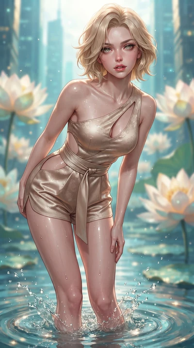 score_9, masterpiece, best quality, ultra-detailed, high-budget anime keyframe, editorial fashion photography, tasteful artistic composition, Caucasian woman. close-up cowboy shot from the waist and thighs up, the character dominates the composition,