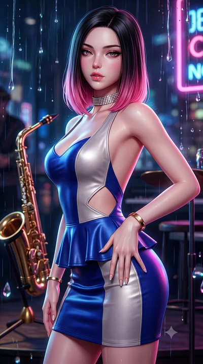 score_9, masterpiece, best quality, ultra-detailed, high-budget anime keyframe, semi-realistic 3D game render, editorial fashion photography, tasteful artistic composition, Korean woman. close-up cowboy shot from the waist and thighs up, the characte