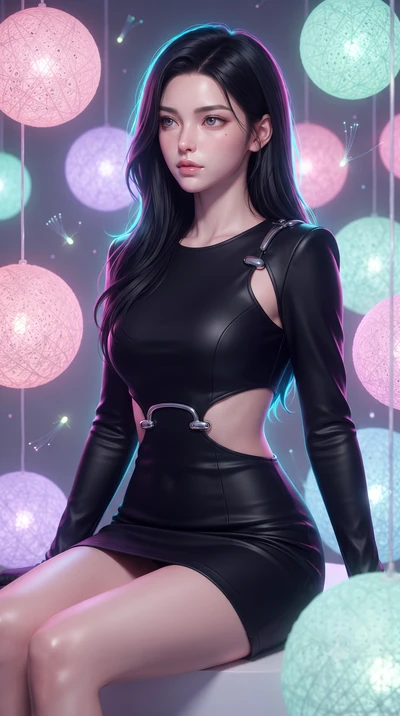 score_9, masterpiece, best quality, ultra-detailed, high-budget anime keyframe, editorial fashion photography, tasteful artistic composition, Korean woman. close-up cowboy shot from the waist and thighs up, the character dominates the composition, fi