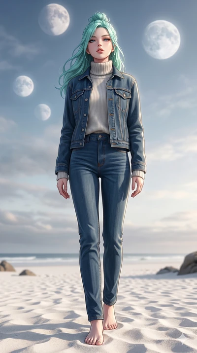 score_9, masterpiece, best quality, ultra-detailed, high-budget anime keyframe, editorial fashion photography, tasteful artistic composition, Japanese woman. low angle full-body shot from head to toe showing her feet, filling the entire 9:16 vertical