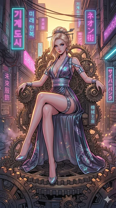 score_9, masterpiece, best quality, ultra-detailed, high-budget anime movie keyframe, cinematic anime lighting, intricate line art, Japanese woman. Dynamic full-body shot stretching the vertical silhouette across the 9:16 frame. resting on a throne o