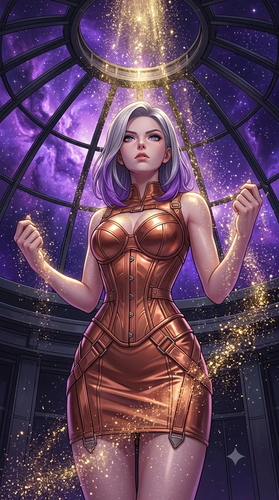score_9, masterpiece, best quality, ultra-detailed, High-budget Anime Keyframe, Caucasian woman, strictly human ears. Low angle cowboy shot filling the entire 9:16 frame with her statuesque presence. Scenario 485: showering under a cascade of glitter