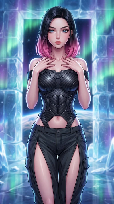 score_9, masterpiece, best quality, ultra-detailed, high-budget anime keyframe, editorial fashion photography, tasteful artistic composition, Korean woman. close-up cowboy shot from the waist and thighs up, the character dominates the composition, fi