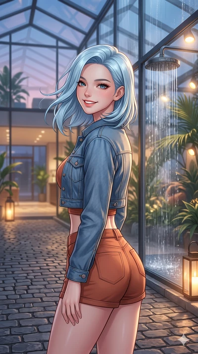 score_9, masterpiece, best quality, ultra-detailed, high-budget anime keyframe, vibrant anime aesthetic, Korean woman. close-up cowboy shot from the waist and thighs up, the character dominates the composition, filling the frame with her large presen