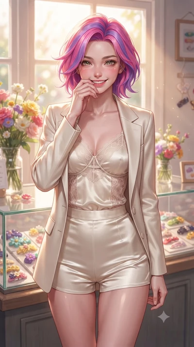 score_9, masterpiece, best quality, ultra-detailed, high-budget anime keyframe, editorial fashion photography, tasteful artistic composition, Caucasian woman. close-up cowboy shot from the waist and thighs up, the character dominates the composition,