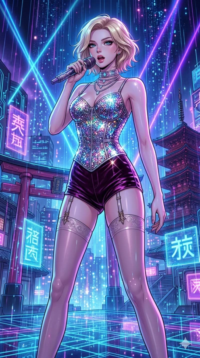 score_9, masterpiece, best quality, ultra-detailed, high-budget anime movie keyframe, cinematic anime lighting, intricate line art, Caucasian (strictly human ears) woman. Low angle cowboy shot filling the entire 9:16 frame with her statuesque presenc