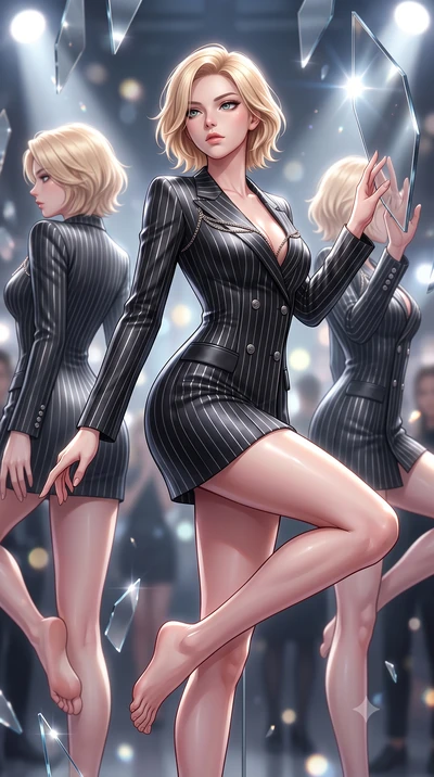 score_9, masterpiece, best quality, ultra-detailed, high-budget anime keyframe, editorial fashion photography, tasteful artistic composition, Caucasian woman. close-up cowboy shot from the waist and thighs up, the character dominates the composition,