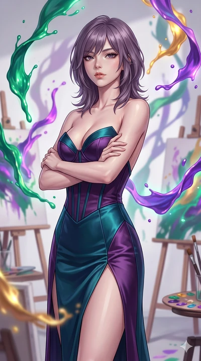 score_9, masterpiece, best quality, ultra-detailed, high-budget anime keyframe, editorial fashion photography, tasteful artistic composition, Japanese woman. close-up cowboy shot from the waist and thighs up, the character dominates the composition, 