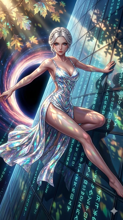 score_9, masterpiece, best quality, ultra-detailed, Set A: High-budget Anime Keyframe, Caucasian (human ears) woman. Upper body close-up from the thighs up, character filling the screen for maximum presence. Theme: Historical Remix. sliding down a gl