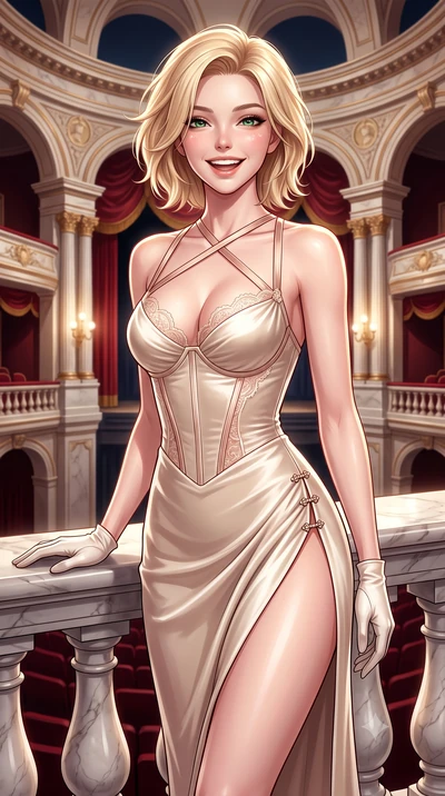 score_9, masterpiece, best quality, ultra-detailed, high-budget anime keyframe, semi-realistic 3D game render, editorial fashion photography, tasteful artistic composition, Caucasian woman. close-up cowboy shot from the waist and thighs up, the chara
