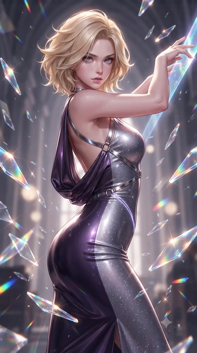 score_9, masterpiece, best quality, ultra-detailed, high-budget anime keyframe, editorial fashion photography, tasteful artistic composition, Caucasian woman. close-up cowboy shot from the waist and thighs up, the character dominates the composition,