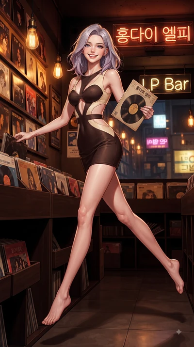 score_9, masterpiece, best quality, ultra-detailed, high-budget anime keyframe, editorial fashion photography, tasteful artistic composition, Caucasian woman. low angle full-body shot from head to toe showing her feet, filling the entire 9:16 vertica