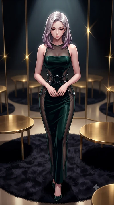 score_9, masterpiece, best quality, ultra-detailed, high-budget anime keyframe, editorial fashion photography, tasteful artistic composition, Caucasian woman. close-up cowboy shot from the waist and thighs up, the character dominates the composition,