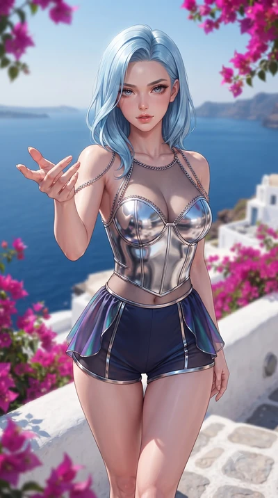 score_9, masterpiece, best quality, ultra-detailed, high-budget anime keyframe, editorial fashion photography, tasteful artistic composition, Korean woman. close-up cowboy shot from the waist and thighs up, the character dominates the composition, fi