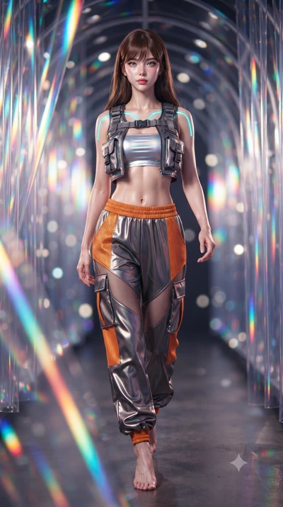 score_9, masterpiece, best quality, ultra-detailed, high-budget anime keyframe, editorial fashion photography, tasteful artistic composition, Korean woman. low angle full-body shot from head to toe showing her feet, filling the entire 9:16 vertical f