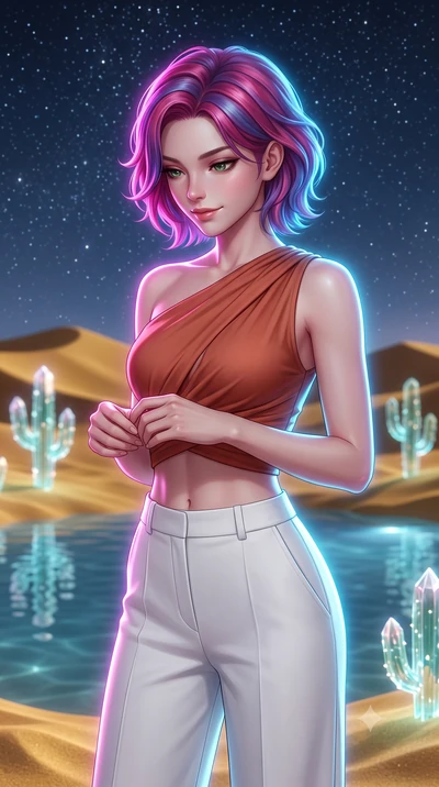 score_9, masterpiece, best quality, ultra-detailed, high-budget anime keyframe, editorial fashion photography, tasteful artistic composition, Caucasian woman, strictly human ears. close-up cowboy shot from the waist and thighs up, the character domin