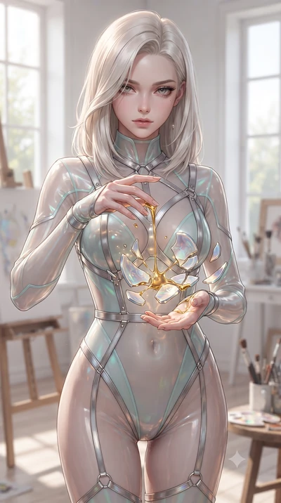 score_9, masterpiece, best quality, ultra-detailed, high-budget anime keyframe, editorial fashion photography, tasteful artistic composition, Caucasian woman. close-up cowboy shot from the waist and thighs up, the character dominates the composition,