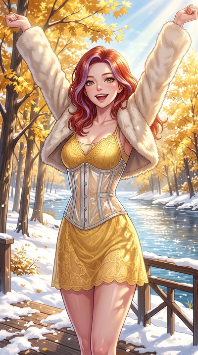 score_9, masterpiece, best quality, ultra-detailed, high-budget anime keyframe, vibrant anime aesthetic, Caucasian woman, strictly human ears. cowboy shot from the thighs up, character and outfit filling the frame for maximum presence. She is posing 