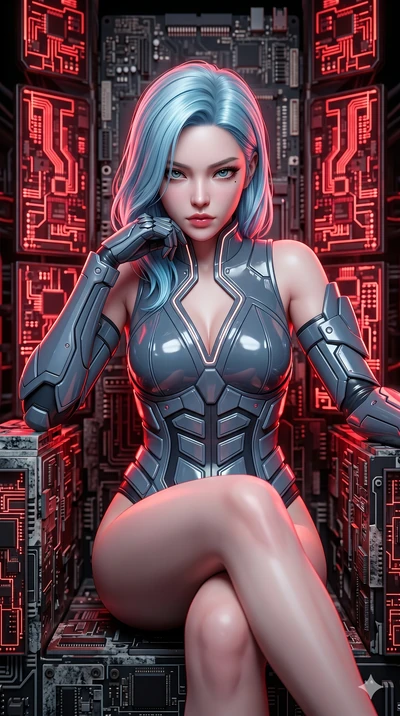 score_9, masterpiece, best quality, ultra-detailed, high-budget anime keyframe, semi-realistic 3D game render, Korean woman. Upper body close-up from the thighs up, character filling the screen for maximum presence. She is seated dynamically on a thr