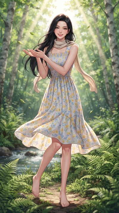 score_9, masterpiece, best quality, ultra-detailed, high-budget anime keyframe, editorial fashion photography, tasteful artistic composition, Korean woman. low angle full-body shot from head to toe showing her feet, filling the entire 9:16 vertical f