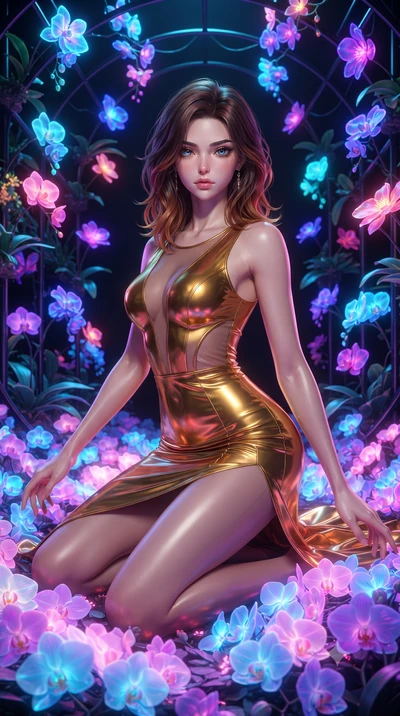 score_9, masterpiece, best quality, ultra-detailed, High-budget Anime Keyframe, editorial fashion photography, tasteful artistic composition, realistic cosplay photography, East Asian woman. Low angle cowboy shot filling the entire 9:16 frame with he