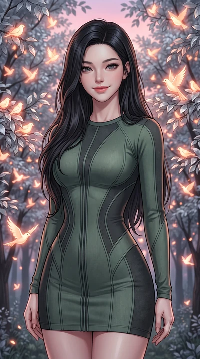 score_9, masterpiece, best quality, ultra-detailed, high-budget anime keyframe, editorial fashion photography, tasteful artistic composition, Korean woman. close-up cowboy shot from the waist and thighs up, the character dominates the composition, fi