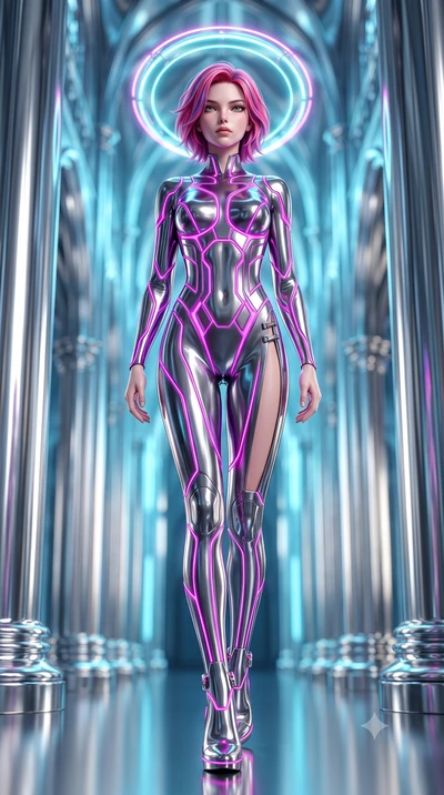 score_9, masterpiece, best quality, ultra-detailed, high-budget anime keyframe, semi-realistic 3D game render, editorial fashion photography, tasteful artistic composition, Caucasian woman. low angle full-body shot from head to toe showing her feet, 