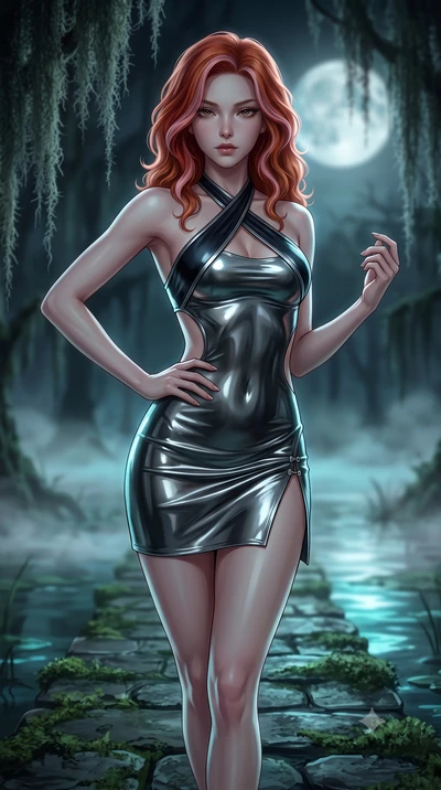 score_9, masterpiece, best quality, ultra-detailed, high-budget anime keyframe, semi-realistic 3D game render, editorial fashion photography, tasteful artistic composition, Caucasian woman. close-up cowboy shot from the waist and thighs up, the chara