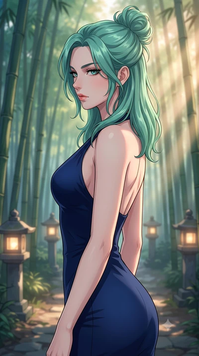score_9, masterpiece, best quality, ultra-detailed, high-budget anime keyframe, tasteful artistic composition, Japanese woman. close-up cowboy shot from the waist and thighs up, the character dominates the composition, filling the frame with her larg
