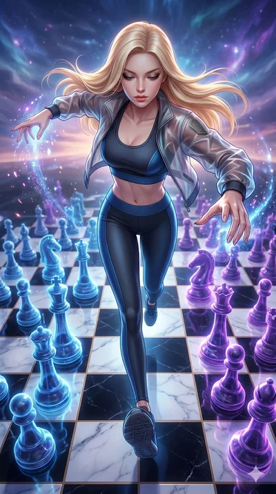 score_9, masterpiece, best quality, ultra-detailed, semi-realistic 3D game render, high-fidelity textures, Unreal Engine 5 style, Korean woman. Extreme high angle shot as she leaps towards the camera, filling the frame. summoning a phantom army of ch